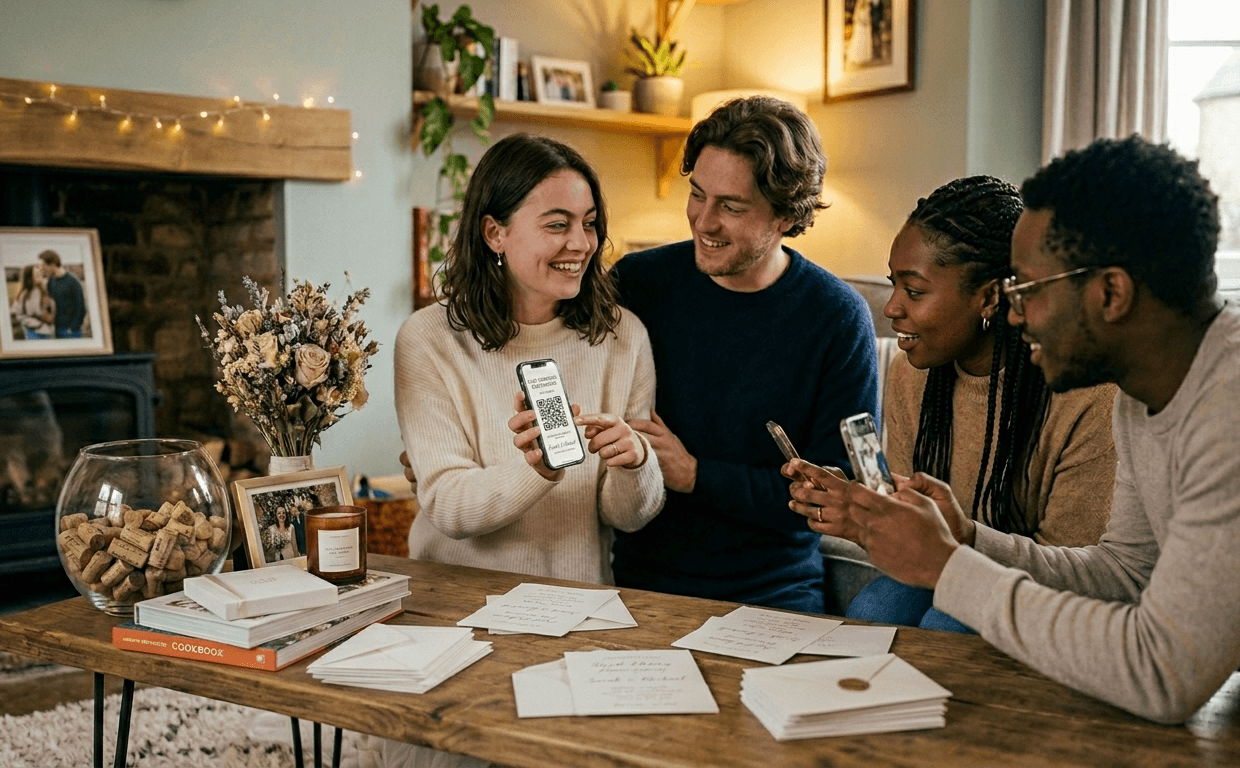 Friends sharing WedWager on a phone